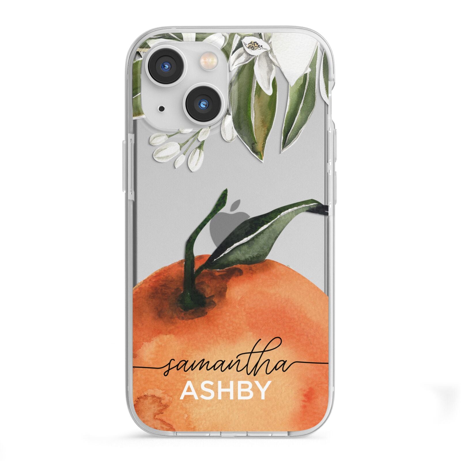 Orange Blossom Personalised Name iPhone 13 Mini TPU Impact Case with White Edges