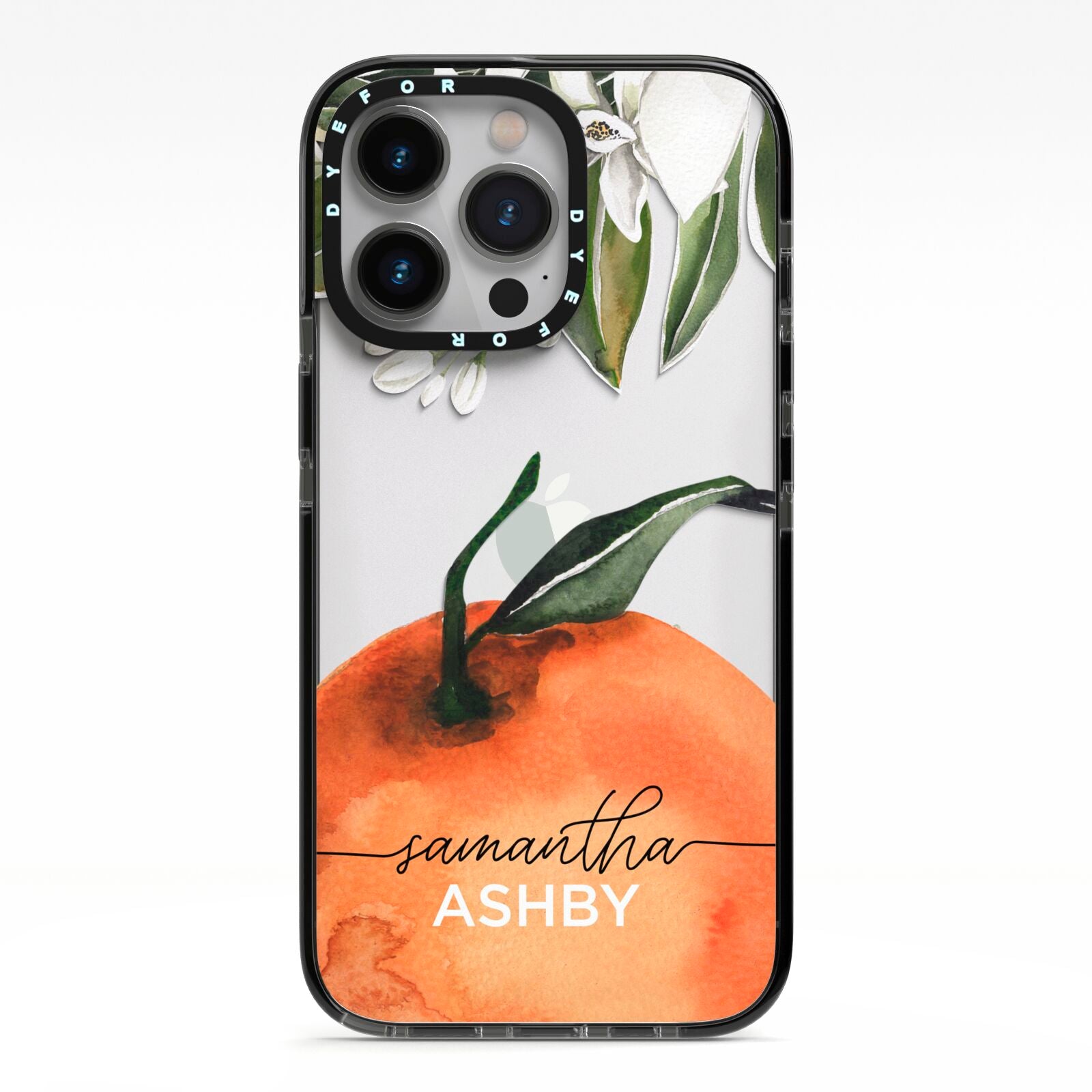 Orange Blossom Personalised Name iPhone 13 Pro Black Impact Case on Silver phone
