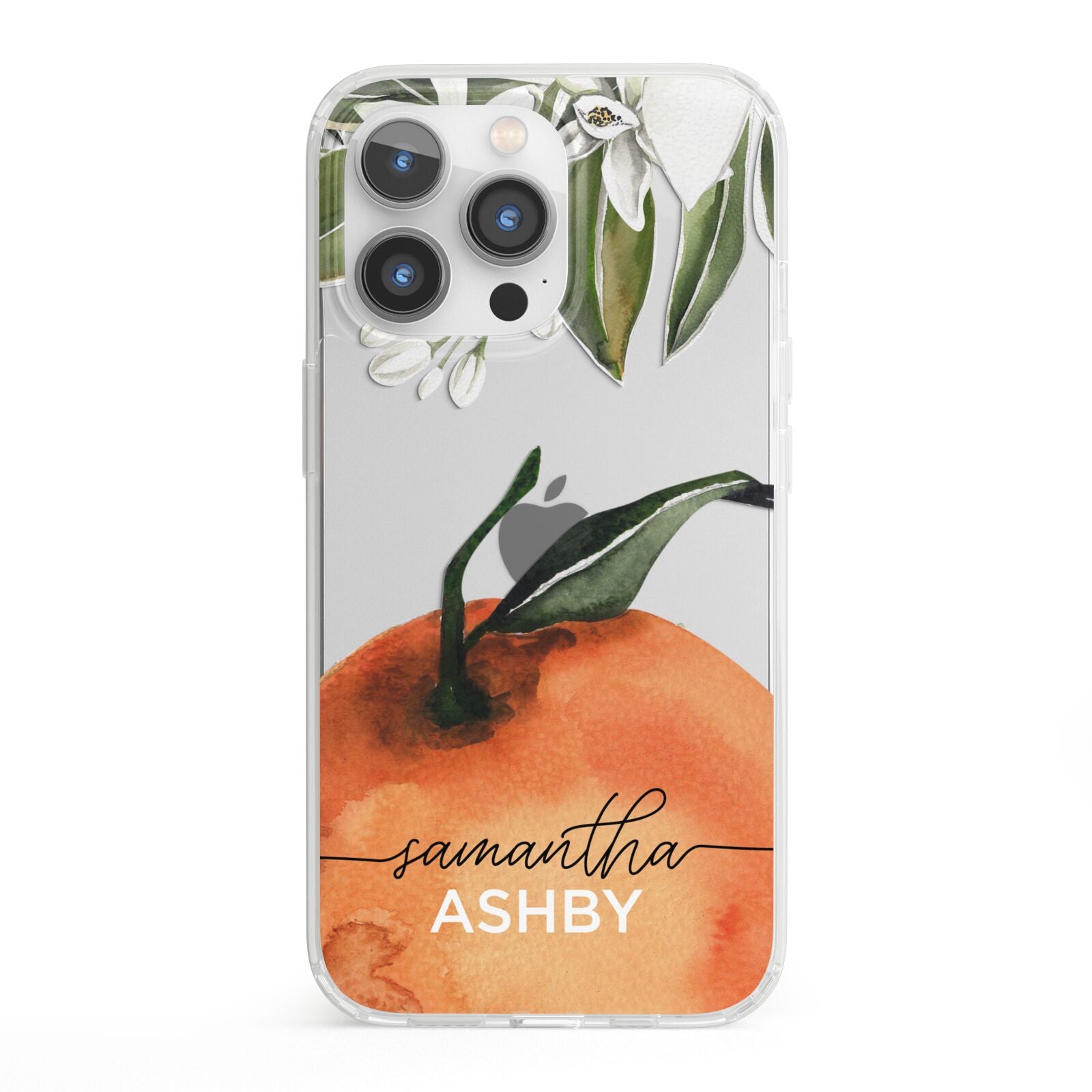 Orange Blossom Personalised Name iPhone 13 Pro Clear Bumper Case