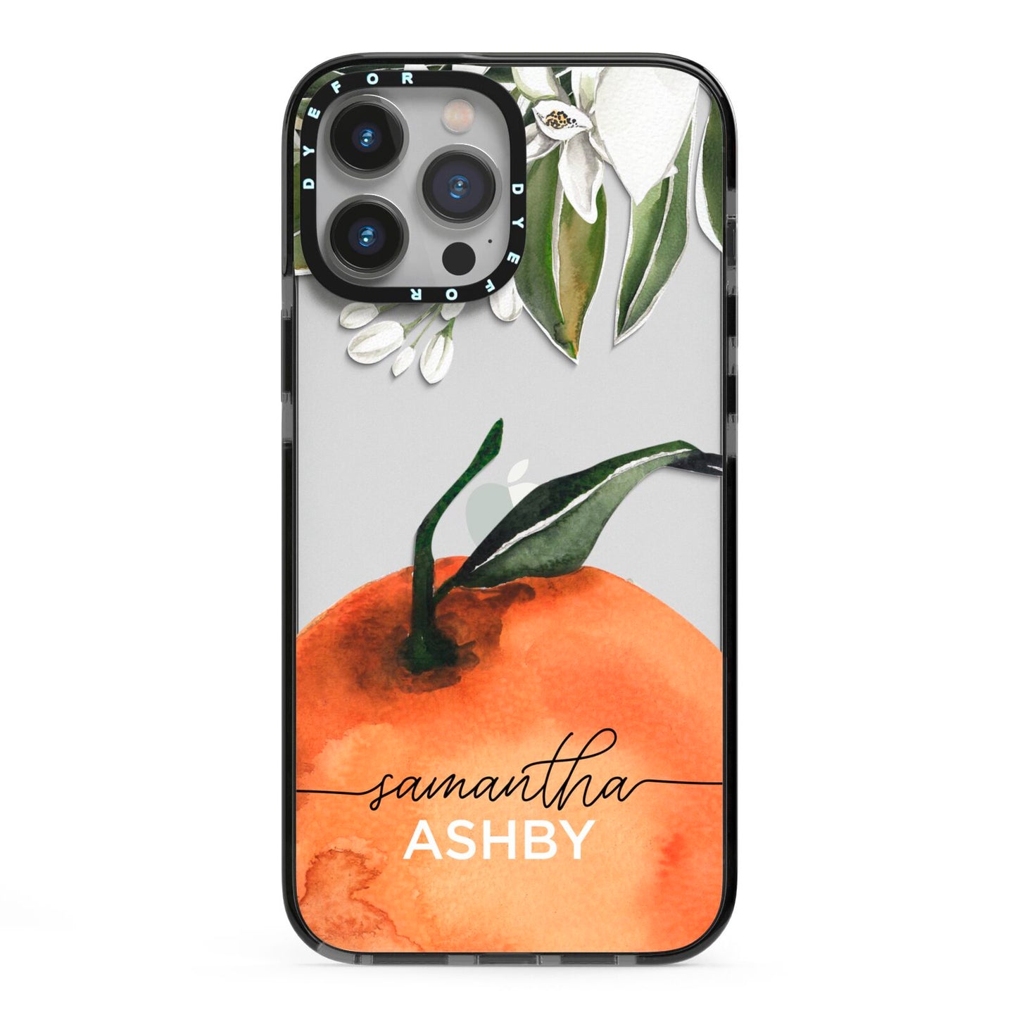 Orange Blossom Personalised Name iPhone 13 Pro Max Black Impact Case on Silver phone