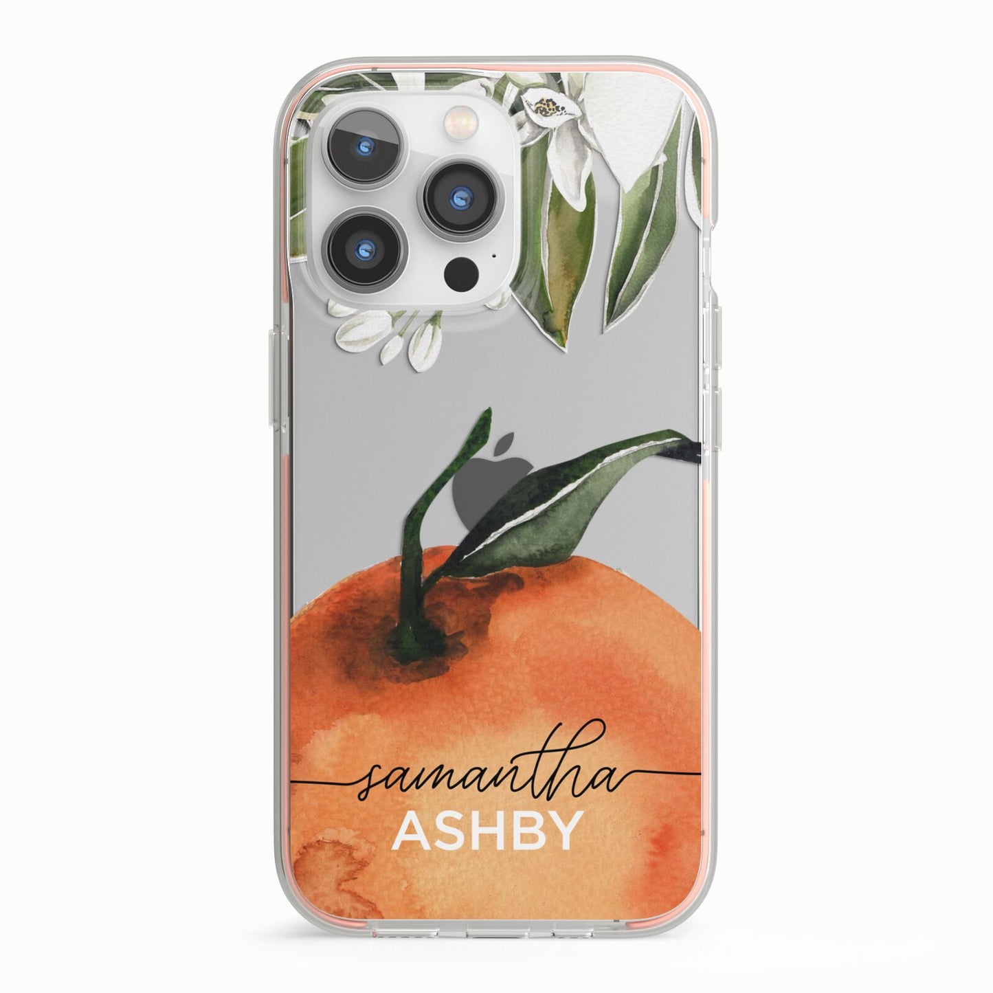 Orange Blossom Personalised Name iPhone 13 Pro TPU Impact Case with Pink Edges