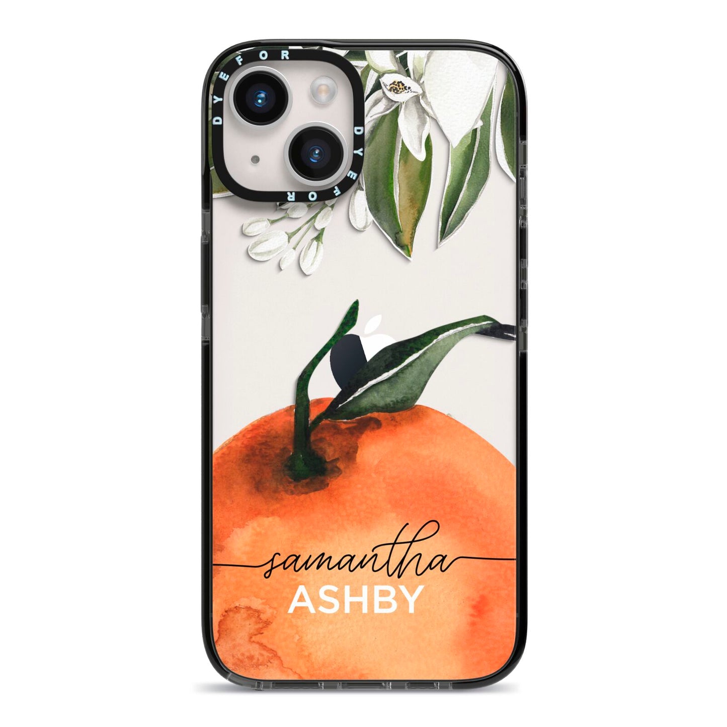 Orange Blossom Personalised Name iPhone 14 Black Impact Case on Silver phone