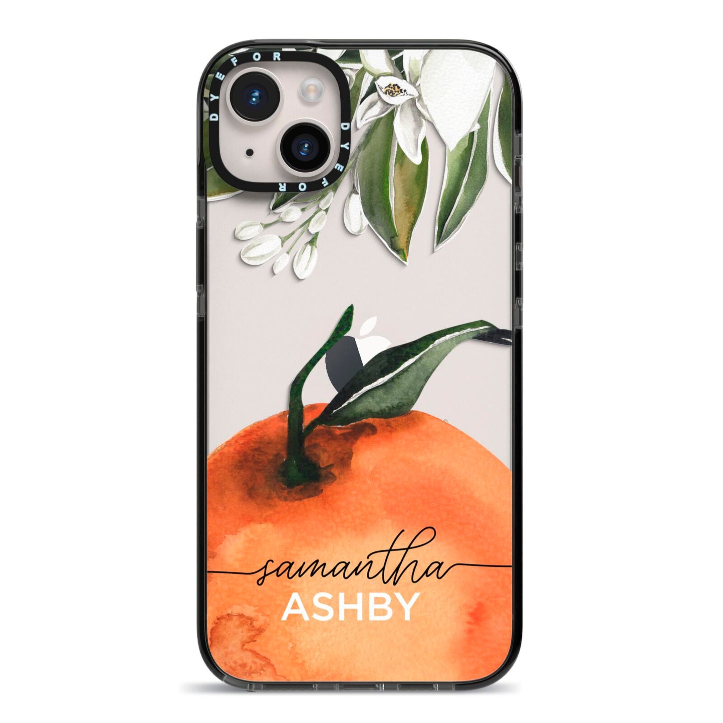 Orange Blossom Personalised Name iPhone 14 Plus Black Impact Case on Silver phone