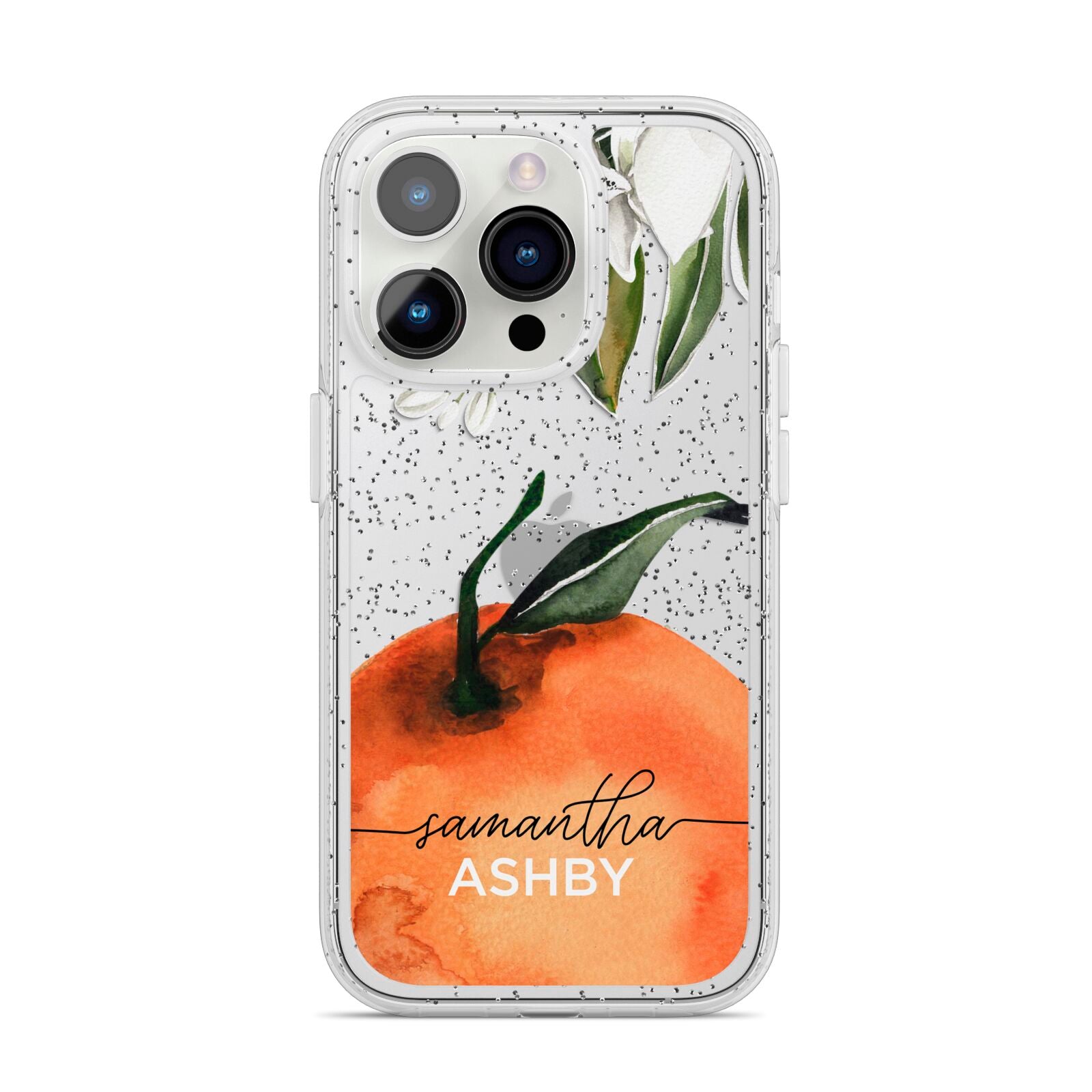 Orange Blossom Personalised Name iPhone 14 Pro Glitter Tough Case Silver