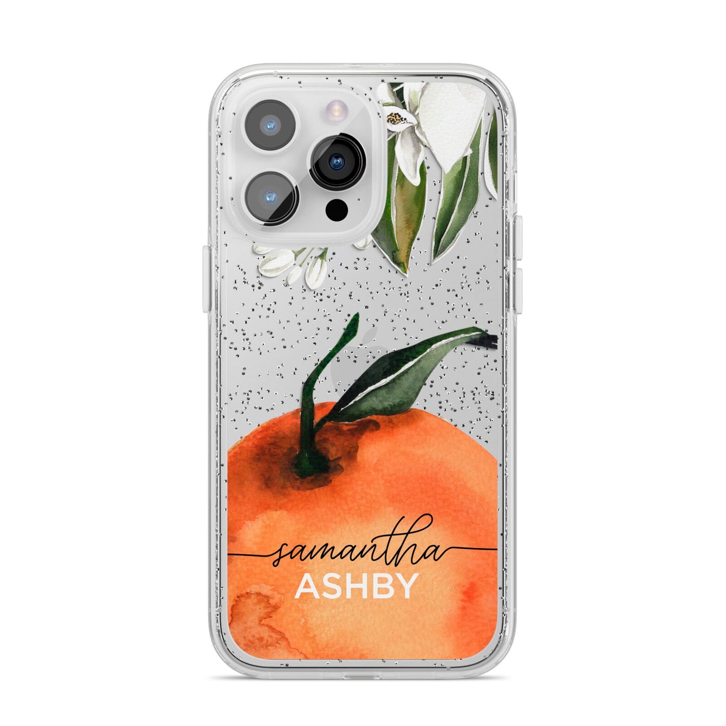 Orange Blossom Personalised Name iPhone 14 Pro Max Glitter Tough Case Silver
