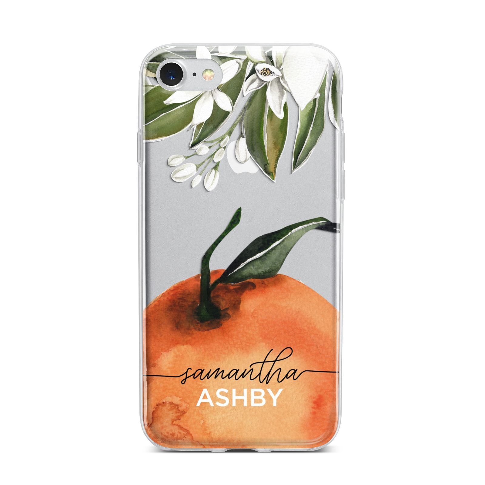 Orange Blossom Personalised Name iPhone 7 Bumper Case on Silver iPhone