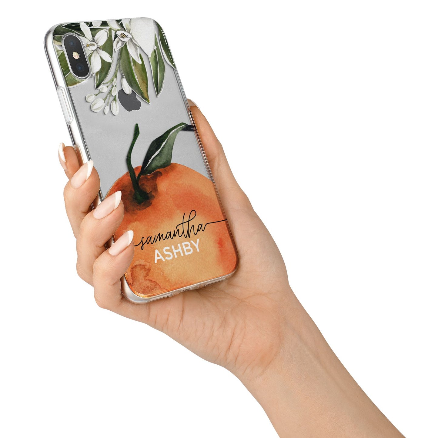 Orange Blossom Personalised Name iPhone X Bumper Case on Silver iPhone Alternative Image 2