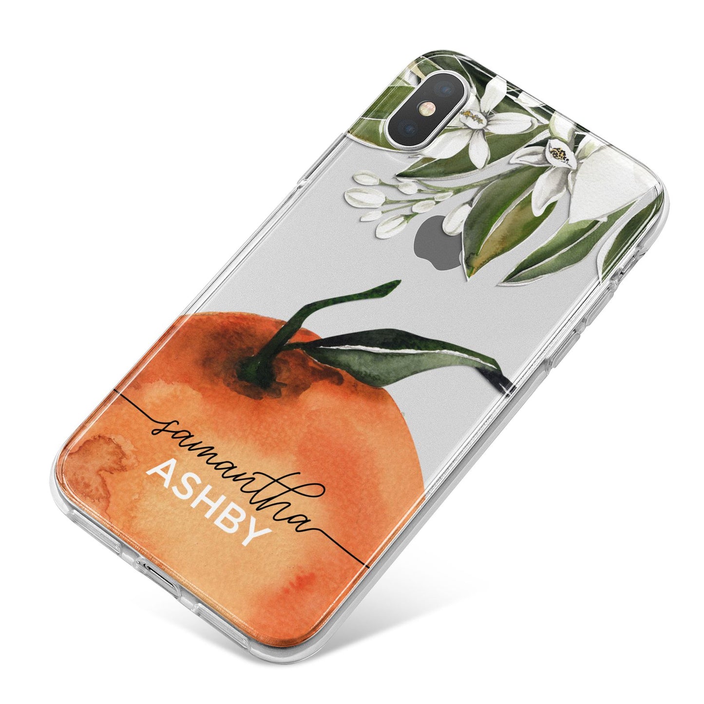 Orange Blossom Personalised Name iPhone X Bumper Case on Silver iPhone
