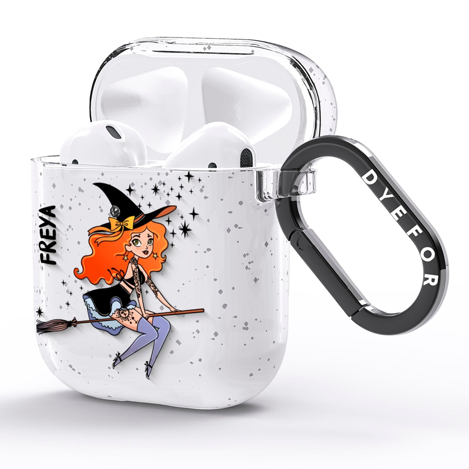 Orange Haired Personalised Witch AirPods Glitter Case Side Image