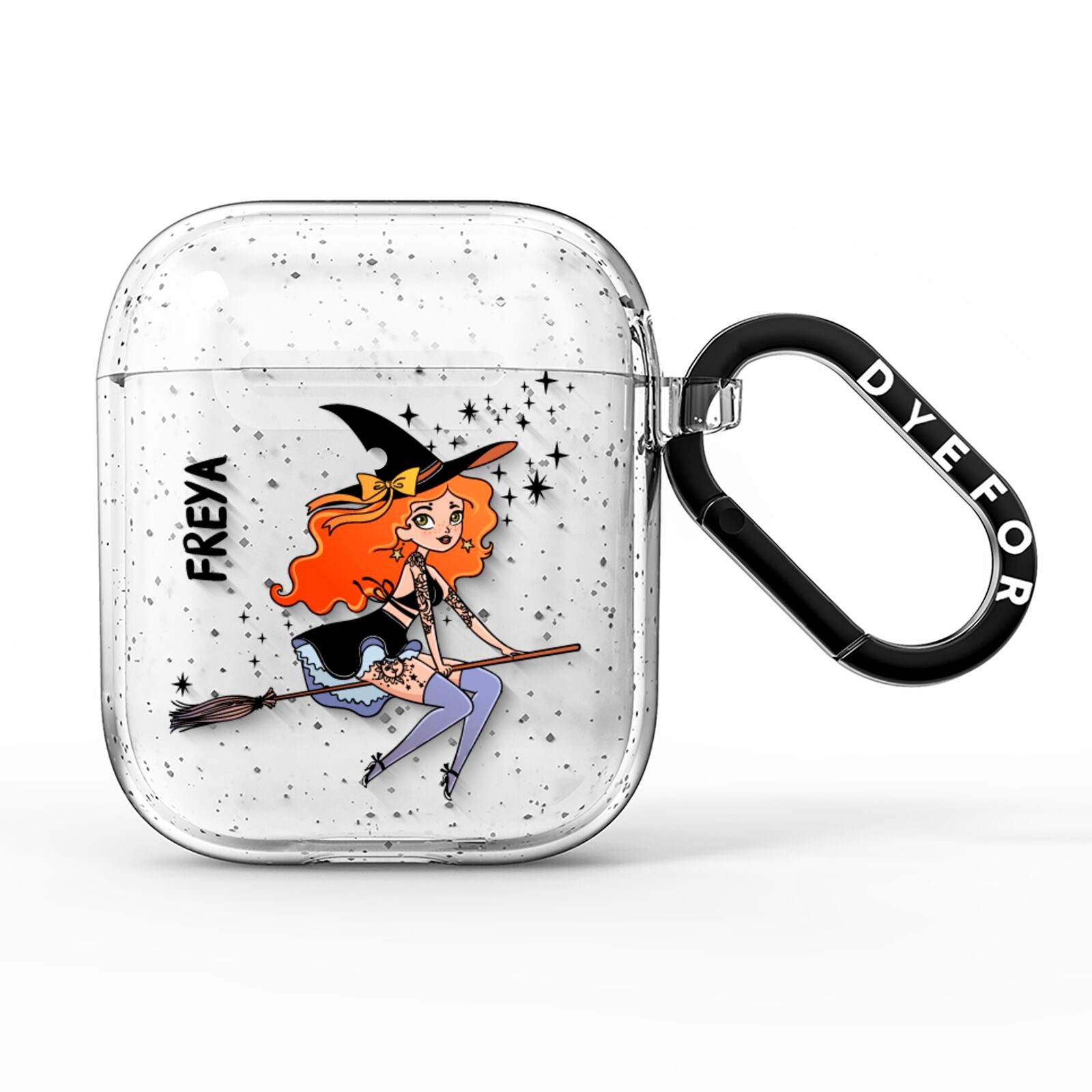 Orange Haired Personalised Witch AirPods Glitter Case