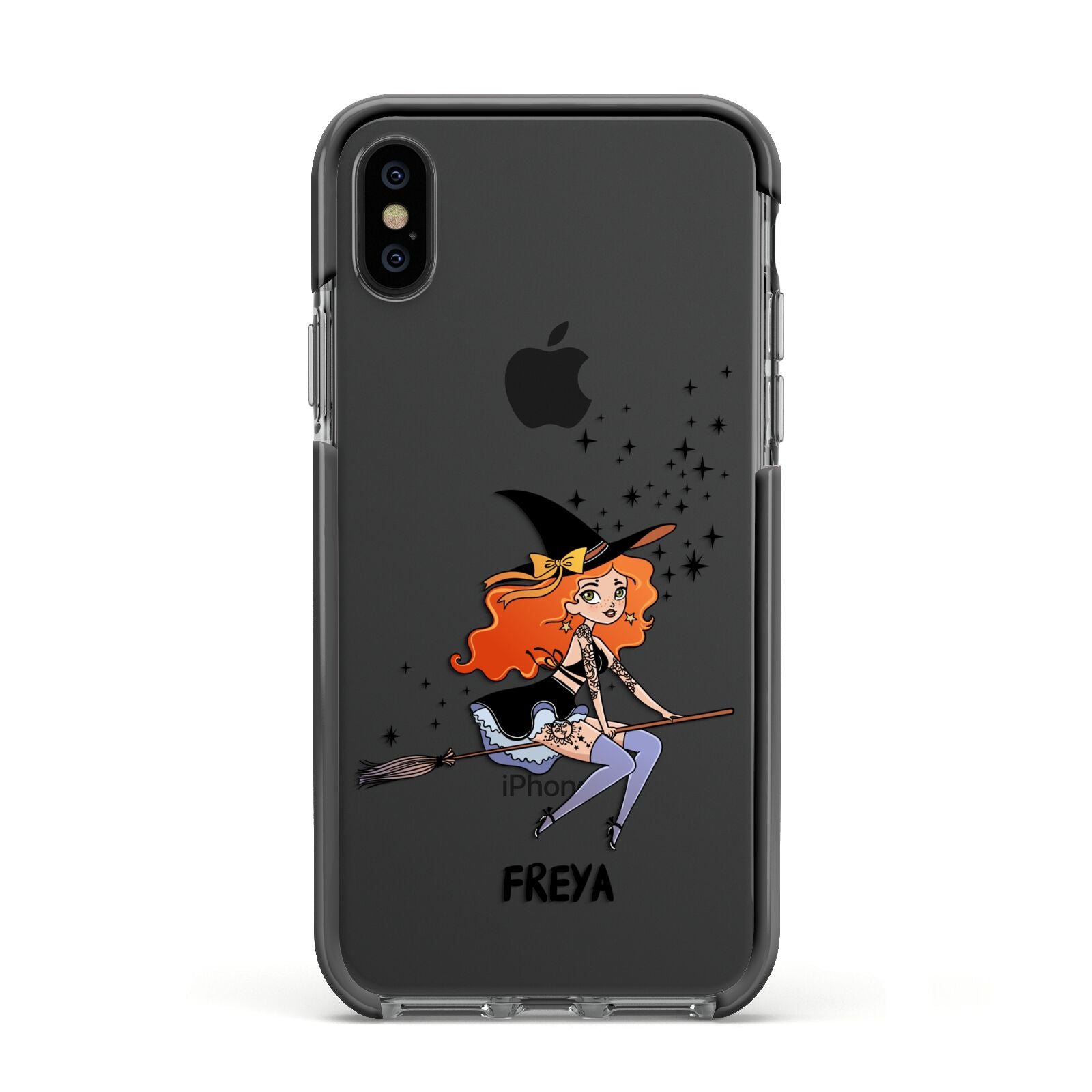 Orange Haired Personalised Witch Apple iPhone Xs Impact Case Black Edge on Black Phone