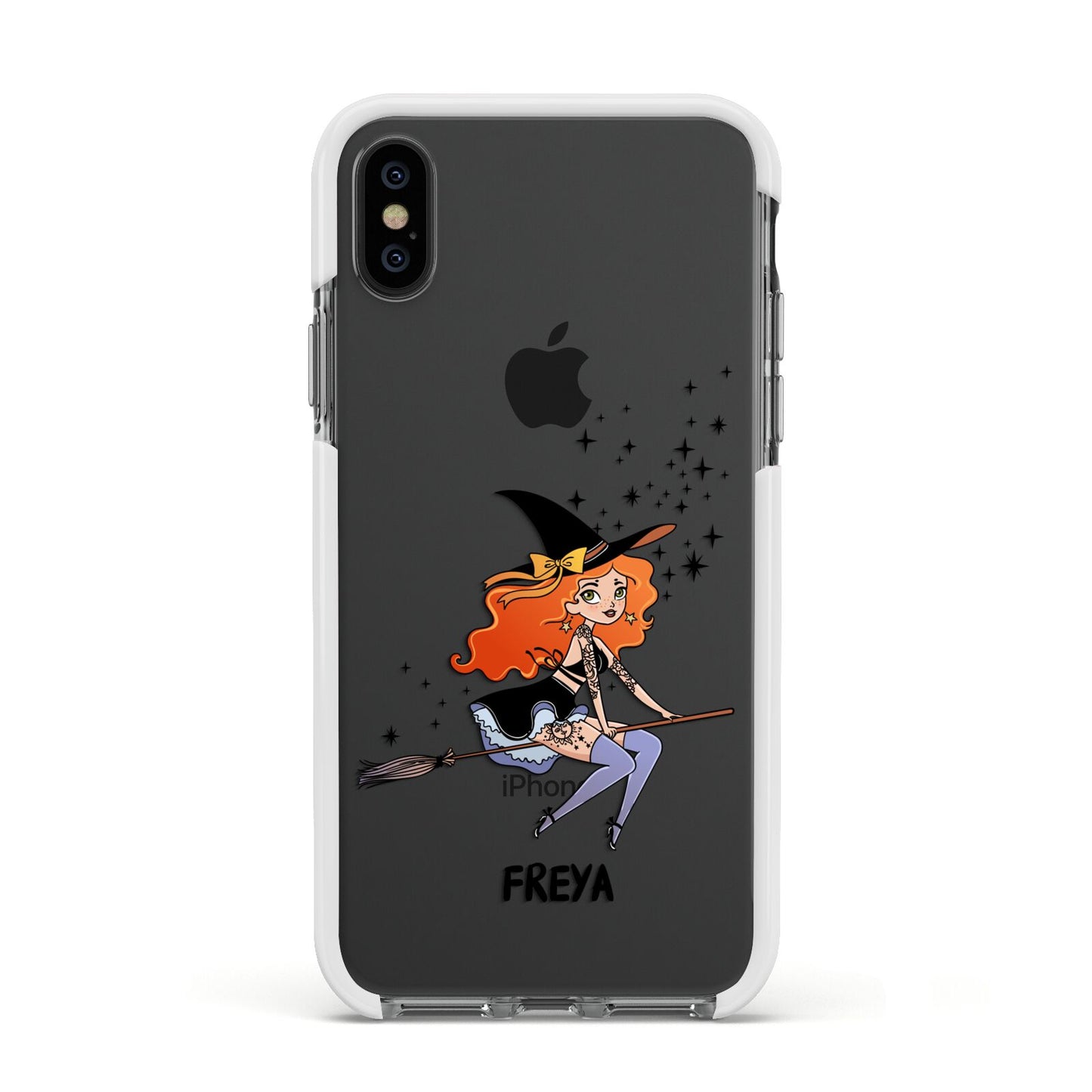 Orange Haired Personalised Witch Apple iPhone Xs Impact Case White Edge on Black Phone