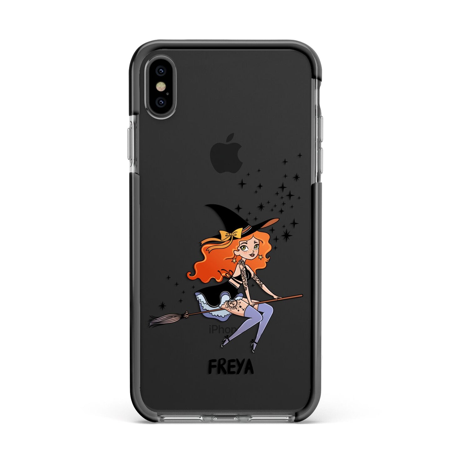 Orange Haired Personalised Witch Apple iPhone Xs Max Impact Case Black Edge on Black Phone