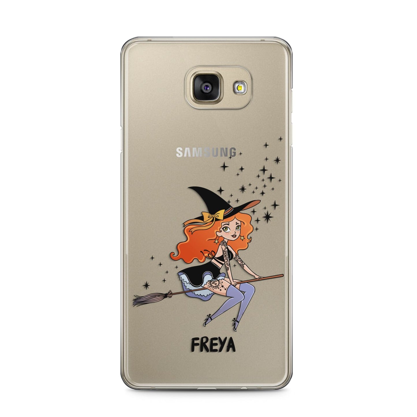 Orange Haired Personalised Witch Samsung Galaxy A5 2016 Case on gold phone