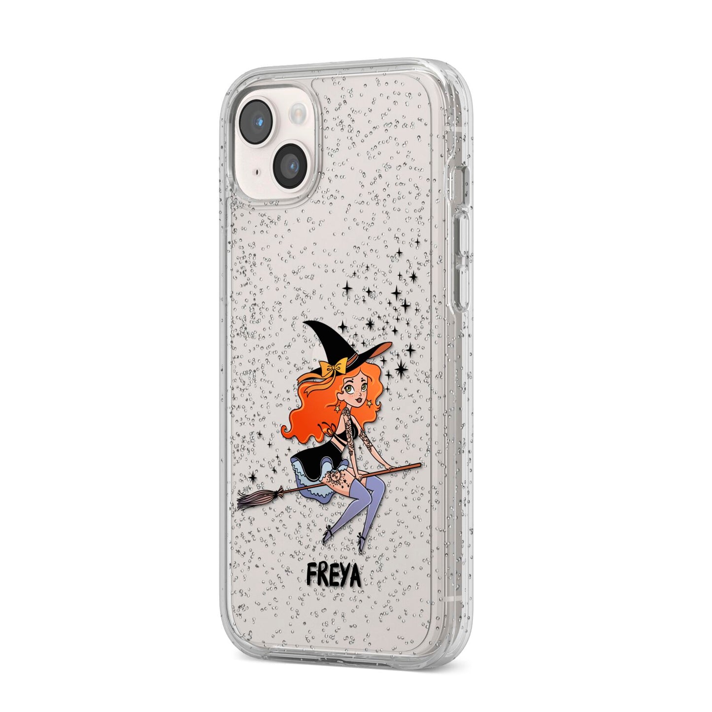 Orange Haired Personalised Witch iPhone 14 Plus Glitter Tough Case Starlight Angled Image