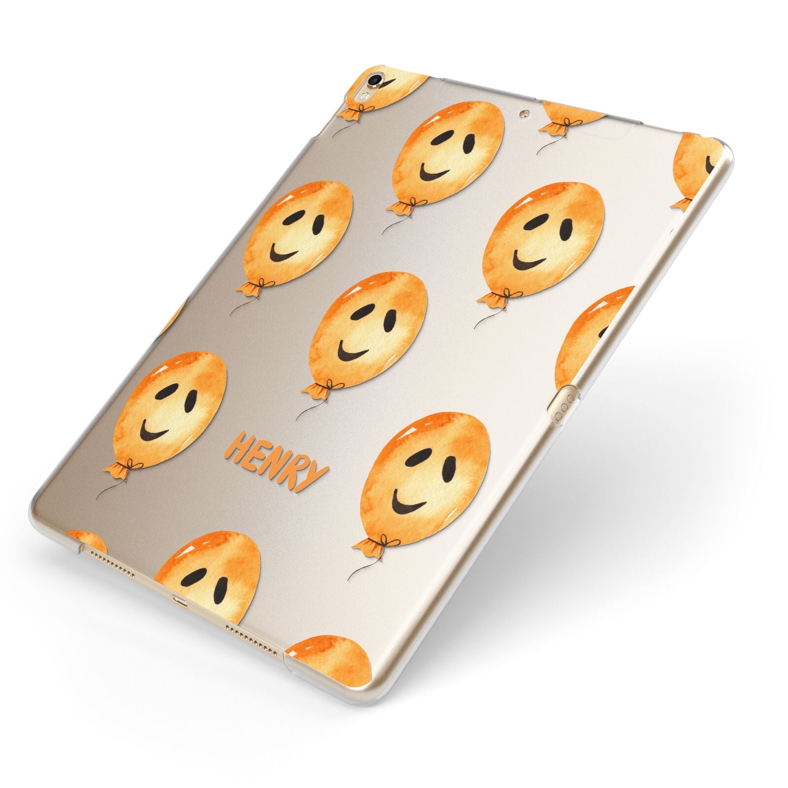 Orange Halloween Balloon Face Apple iPad Case on Gold iPad Side View