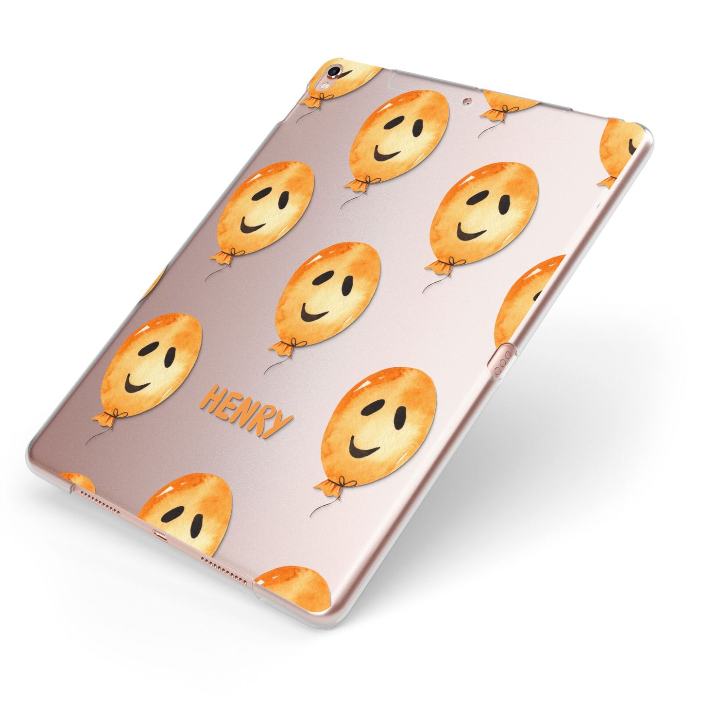 Orange Halloween Balloon Face Apple iPad Case on Rose Gold iPad Side View