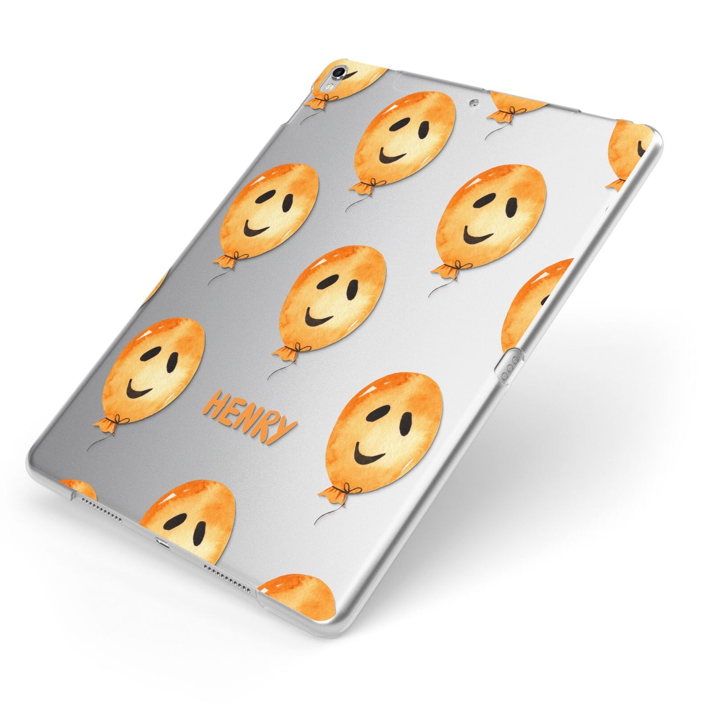 Orange Halloween Balloon Face Apple iPad Case on Silver iPad Side View