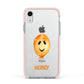 Orange Halloween Balloon Face Apple iPhone XR Impact Case Pink Edge on Silver Phone