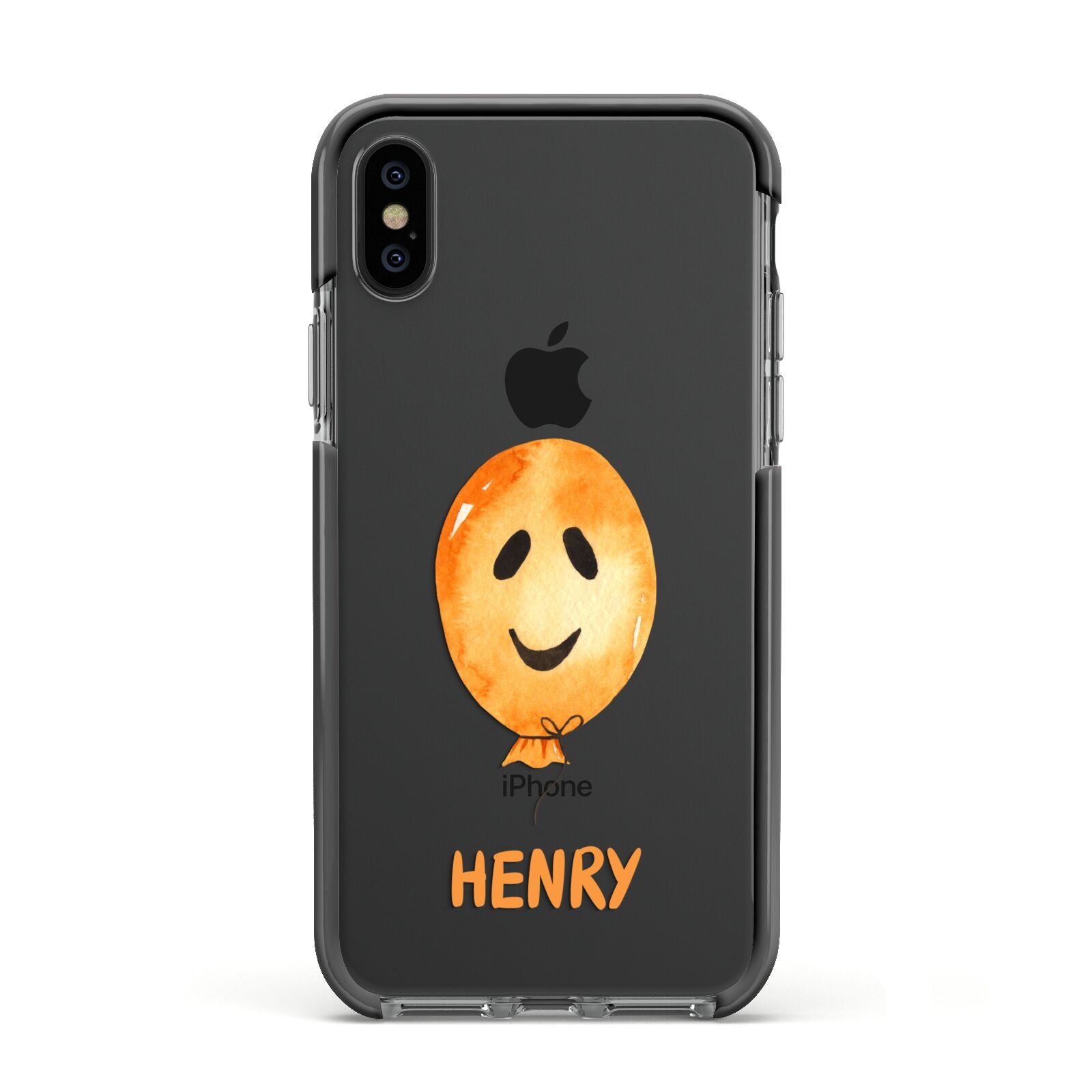 Orange Halloween Balloon Face Apple iPhone Xs Impact Case Black Edge on Black Phone