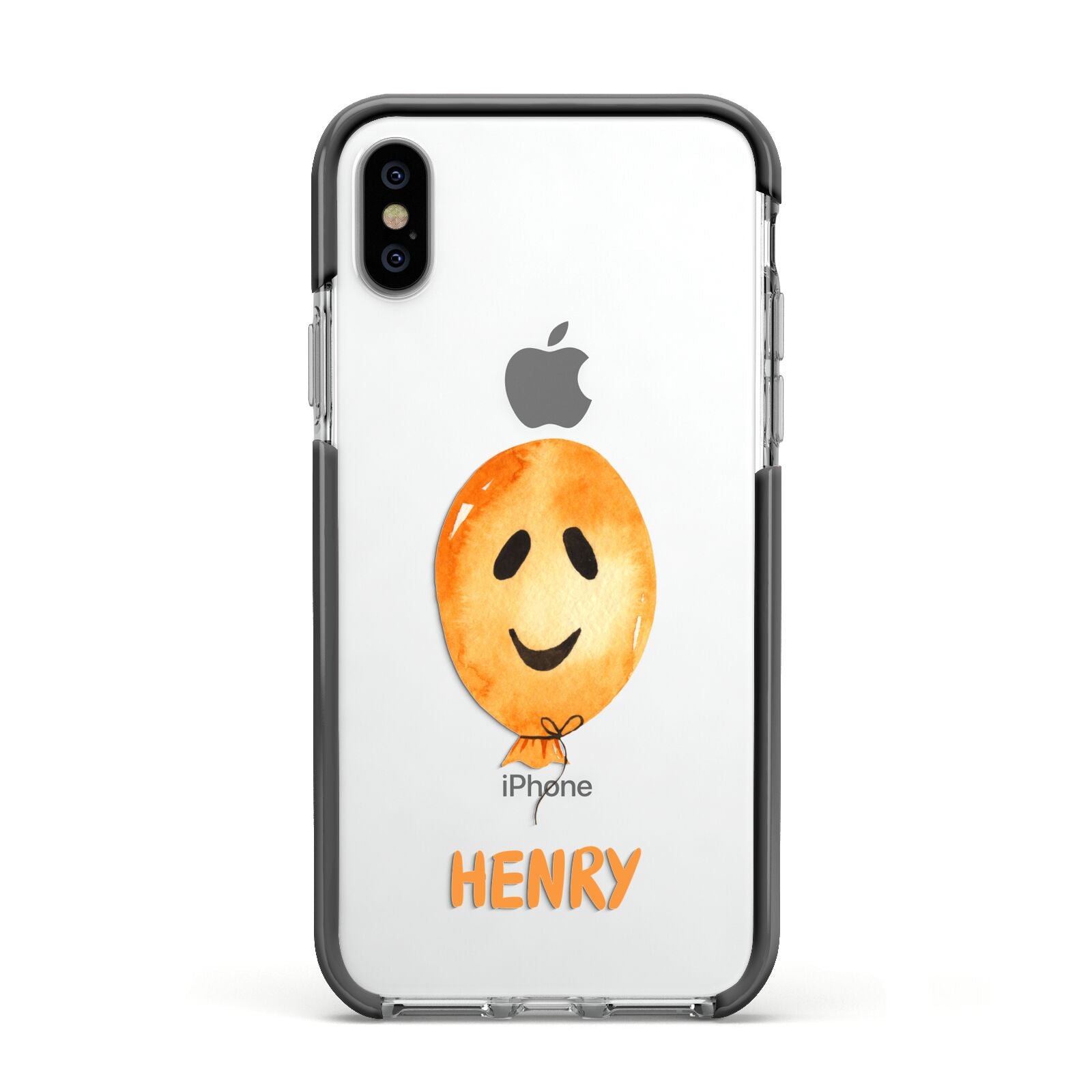 Orange Halloween Balloon Face Apple iPhone Xs Impact Case Black Edge on Silver Phone