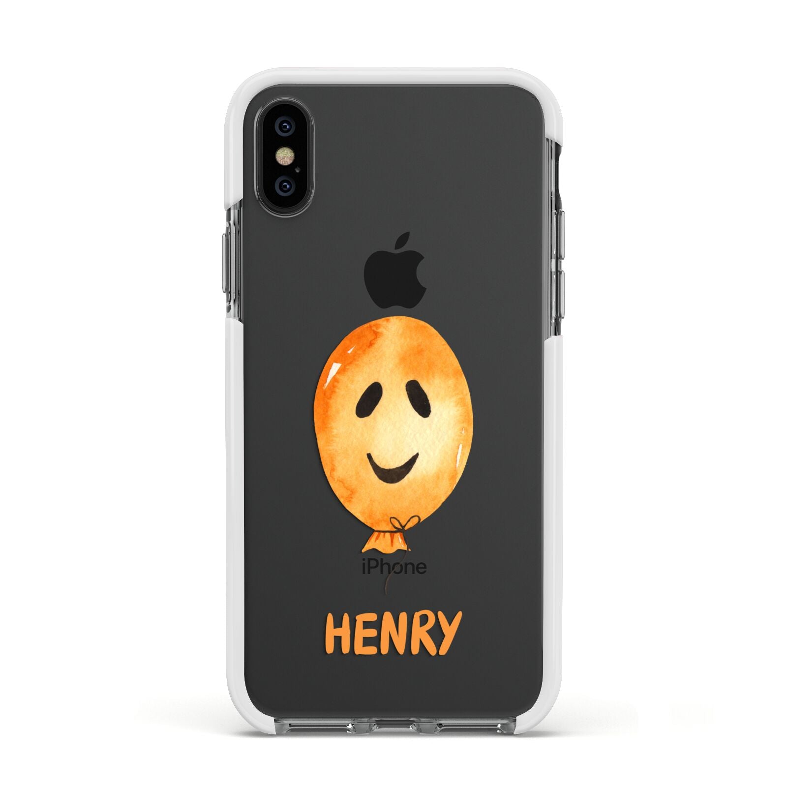 Orange Halloween Balloon Face Apple iPhone Xs Impact Case White Edge on Black Phone