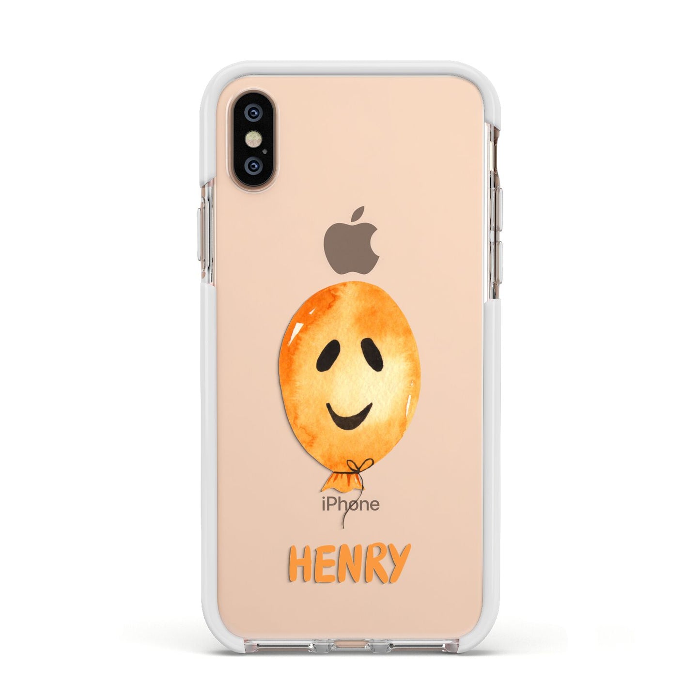 Orange Halloween Balloon Face Apple iPhone Xs Impact Case White Edge on Gold Phone