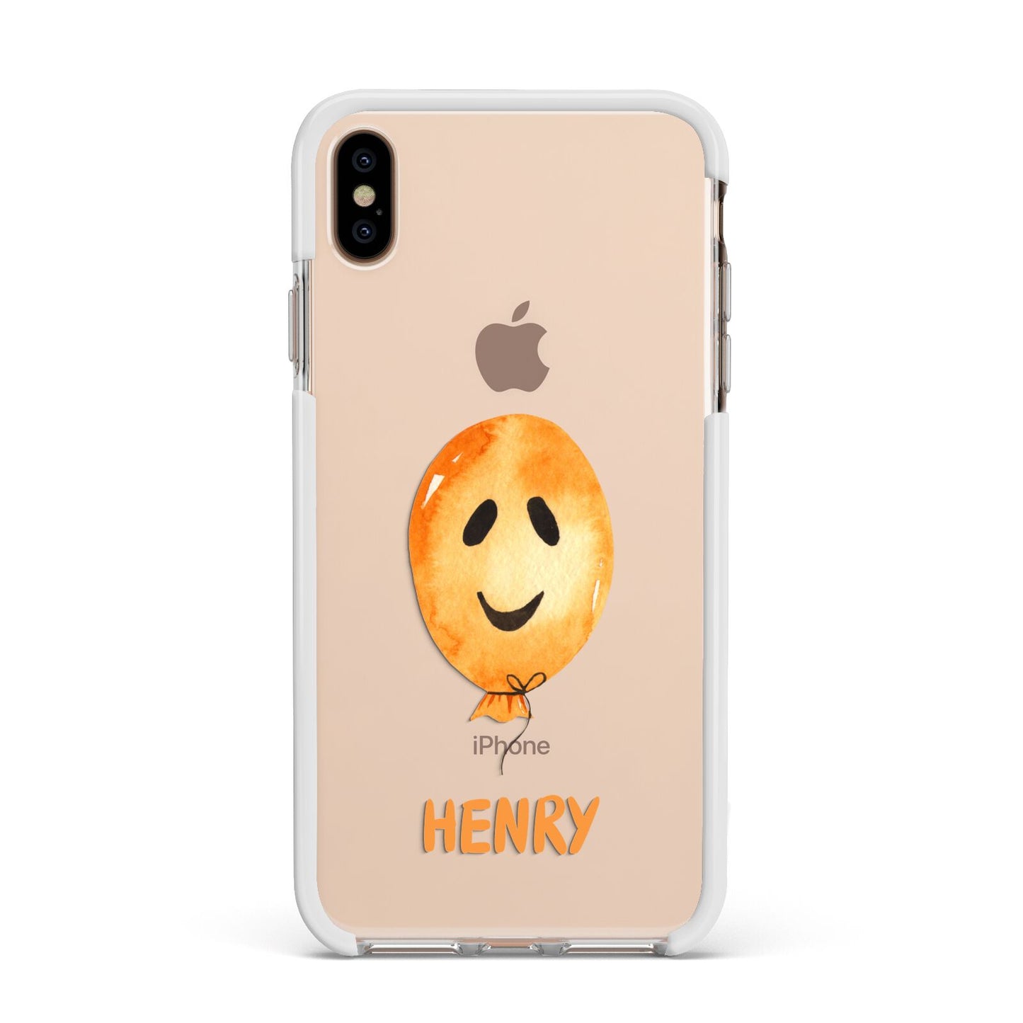 Orange Halloween Balloon Face Apple iPhone Xs Max Impact Case White Edge on Gold Phone