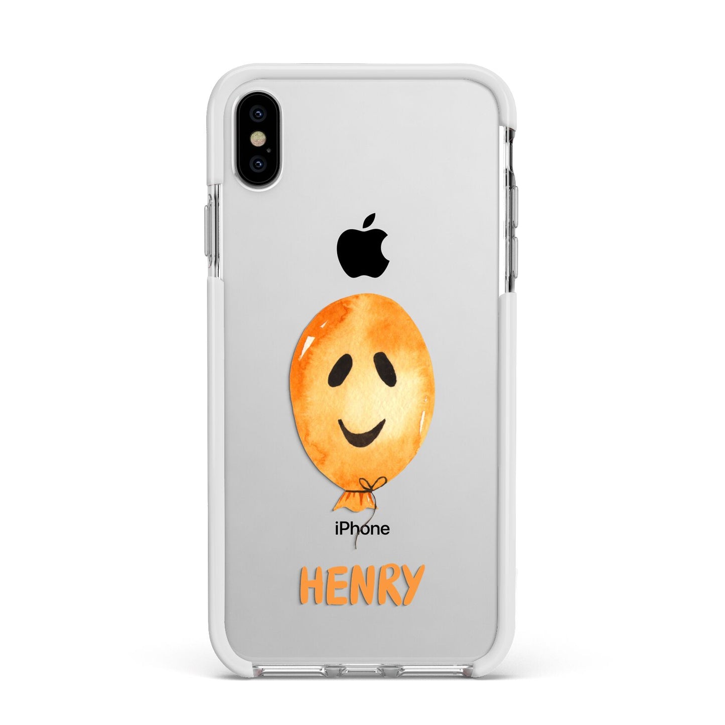 Orange Halloween Balloon Face Apple iPhone Xs Max Impact Case White Edge on Silver Phone