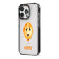 Orange Halloween Balloon Face iPhone 13 Pro Black Impact Case Side Angle on Silver phone