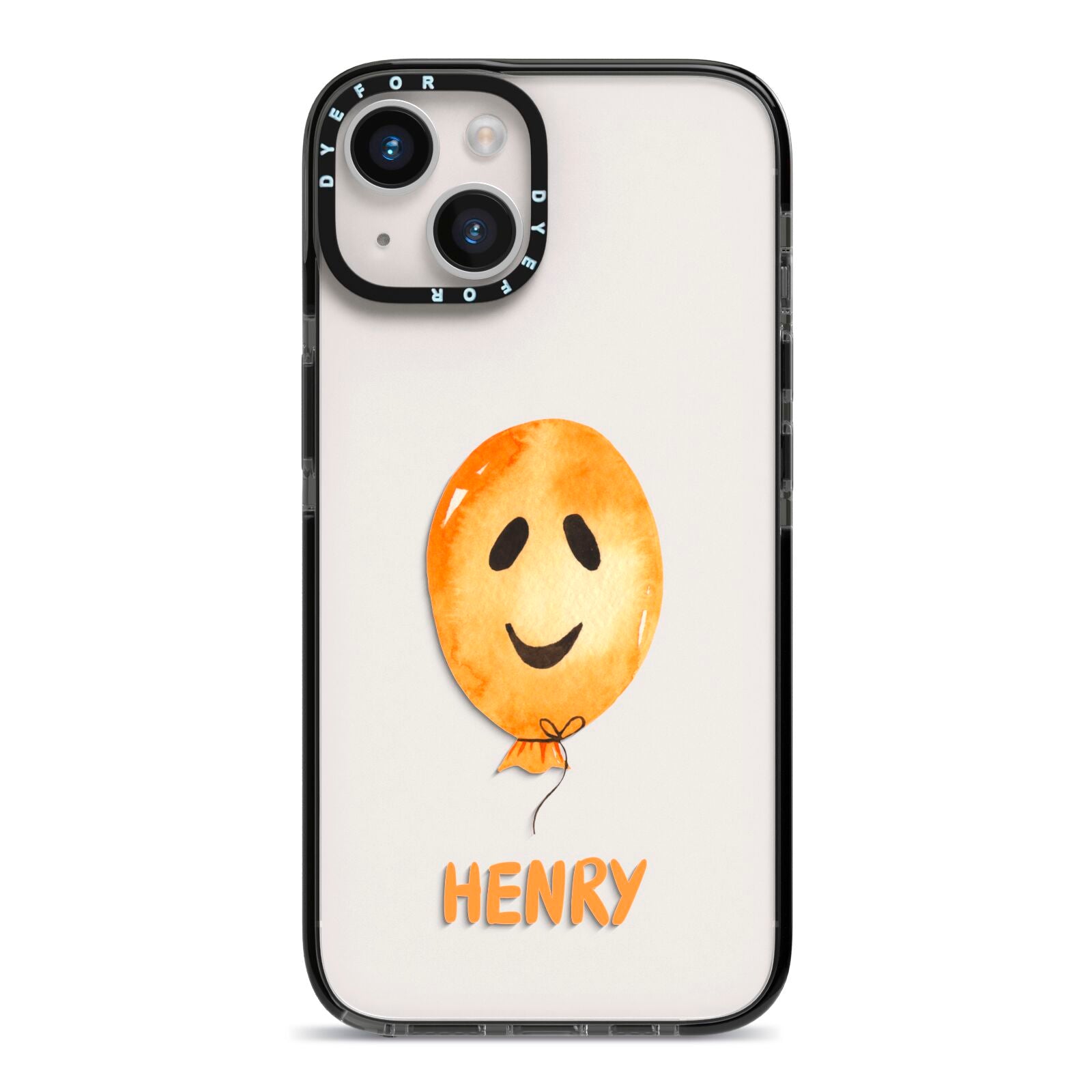 Orange Halloween Balloon Face iPhone 14 Black Impact Case on Silver phone