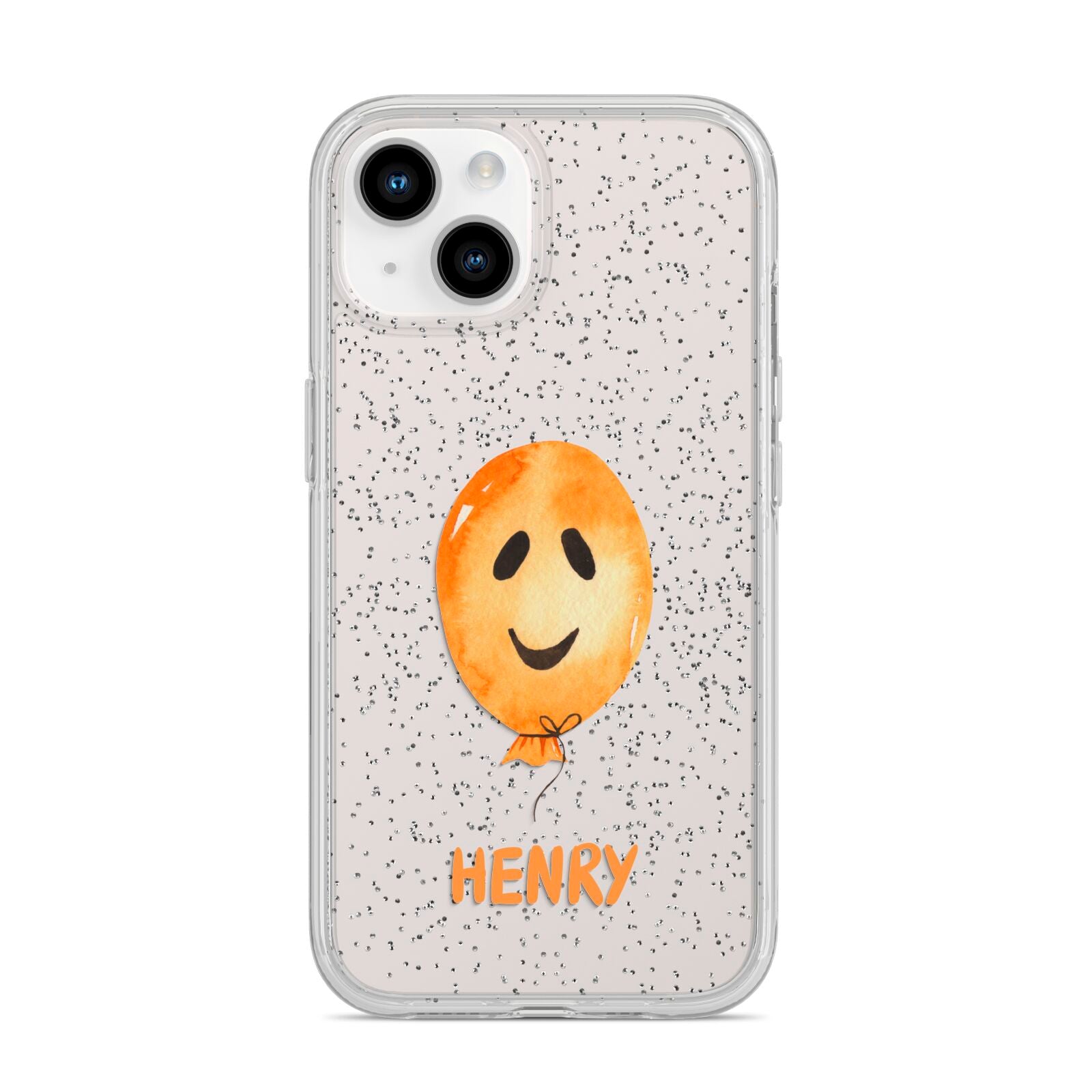 Orange Halloween Balloon Face iPhone 14 Glitter Tough Case Starlight