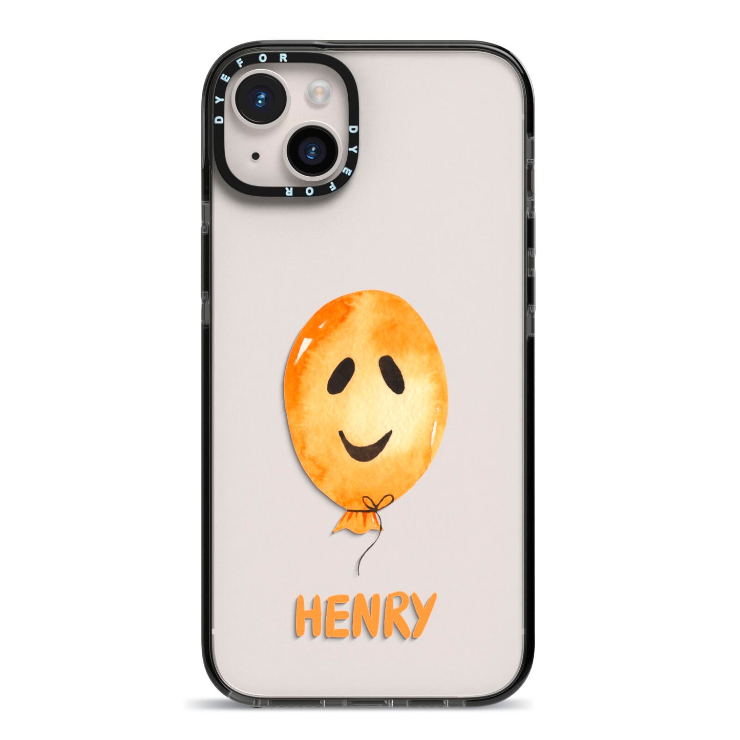 Orange Halloween Balloon Face iPhone 14 Plus Black Impact Case on Silver phone