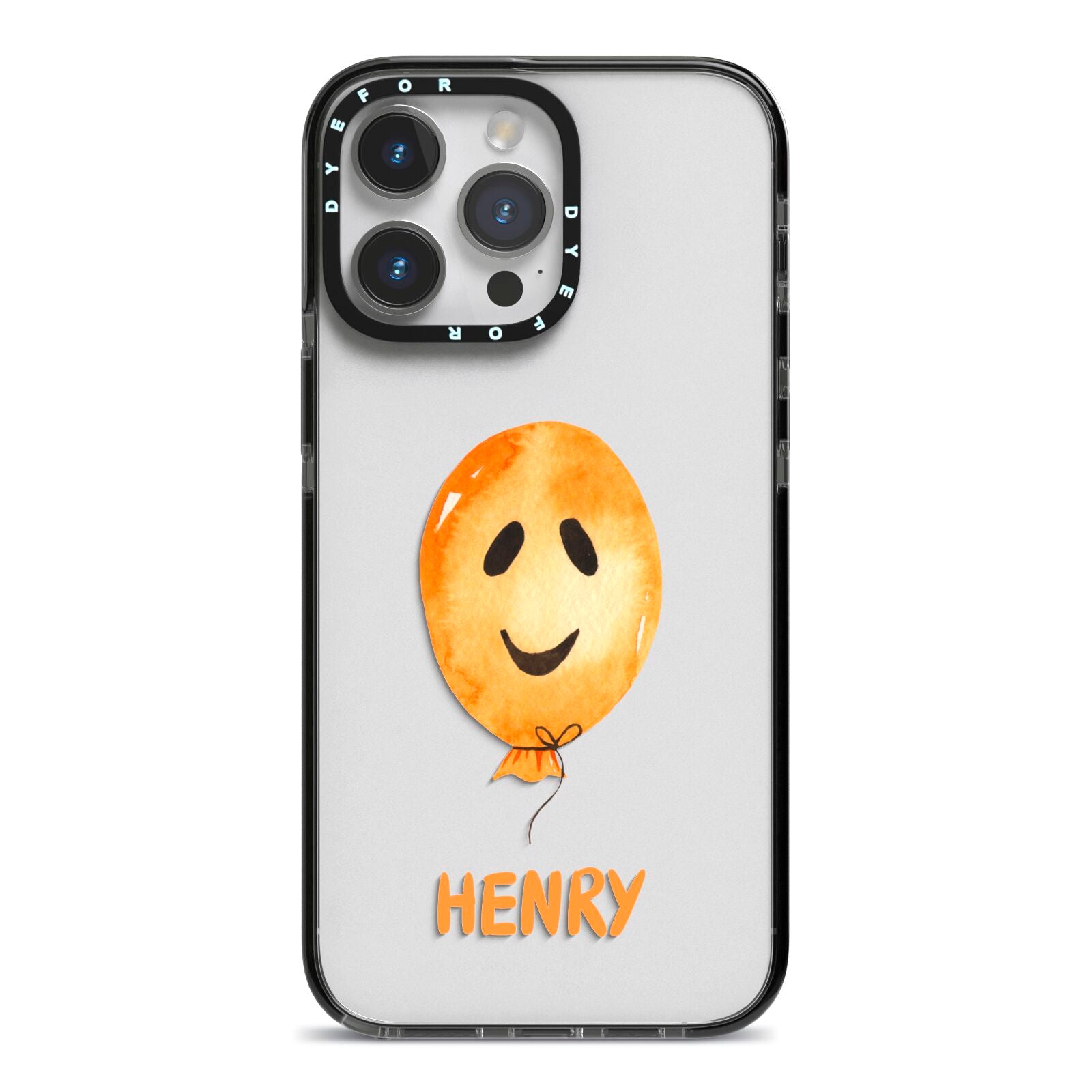 Orange Halloween Balloon Face iPhone 14 Pro Max Black Impact Case on Silver phone