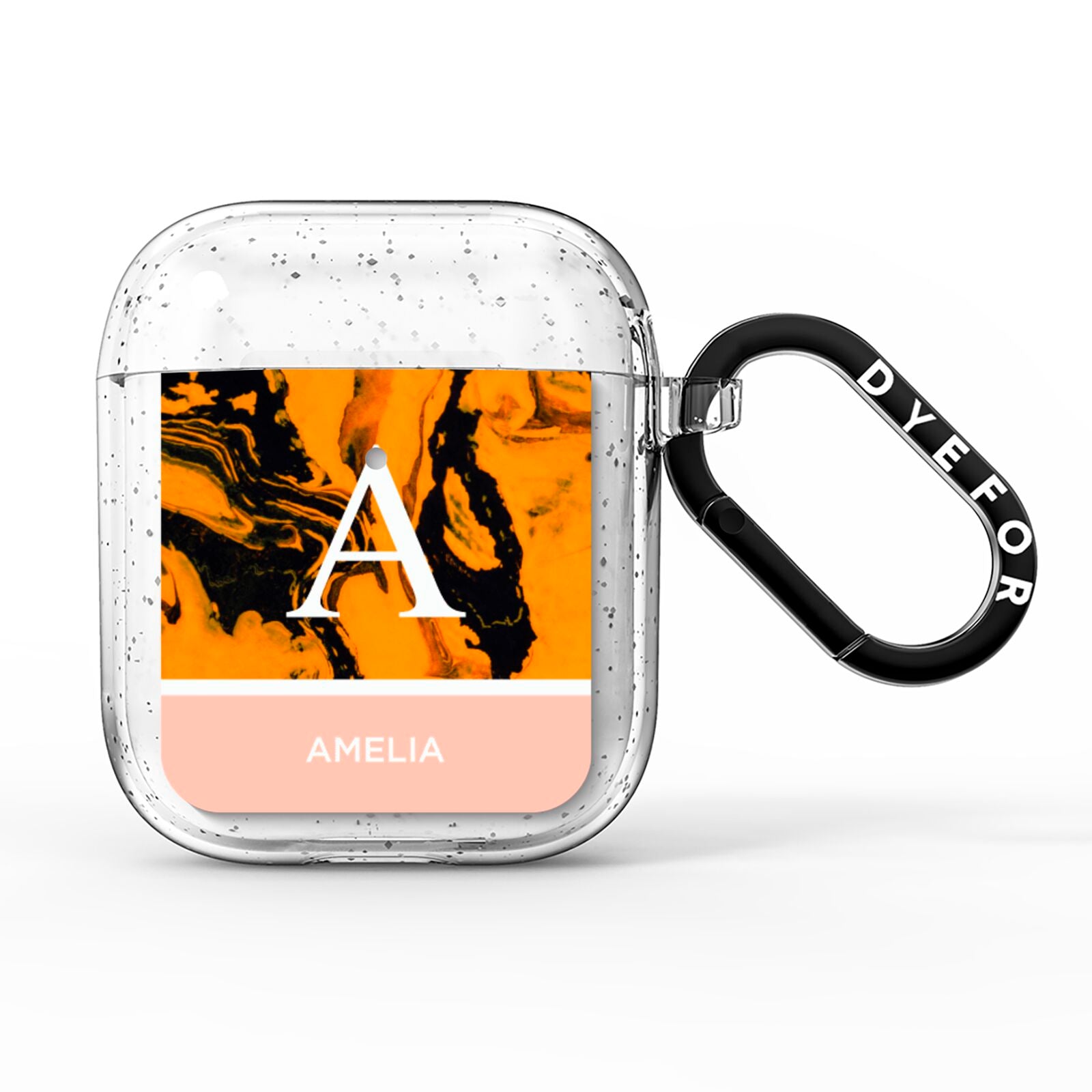 Orange Marble Personalised AirPods Glitter Case