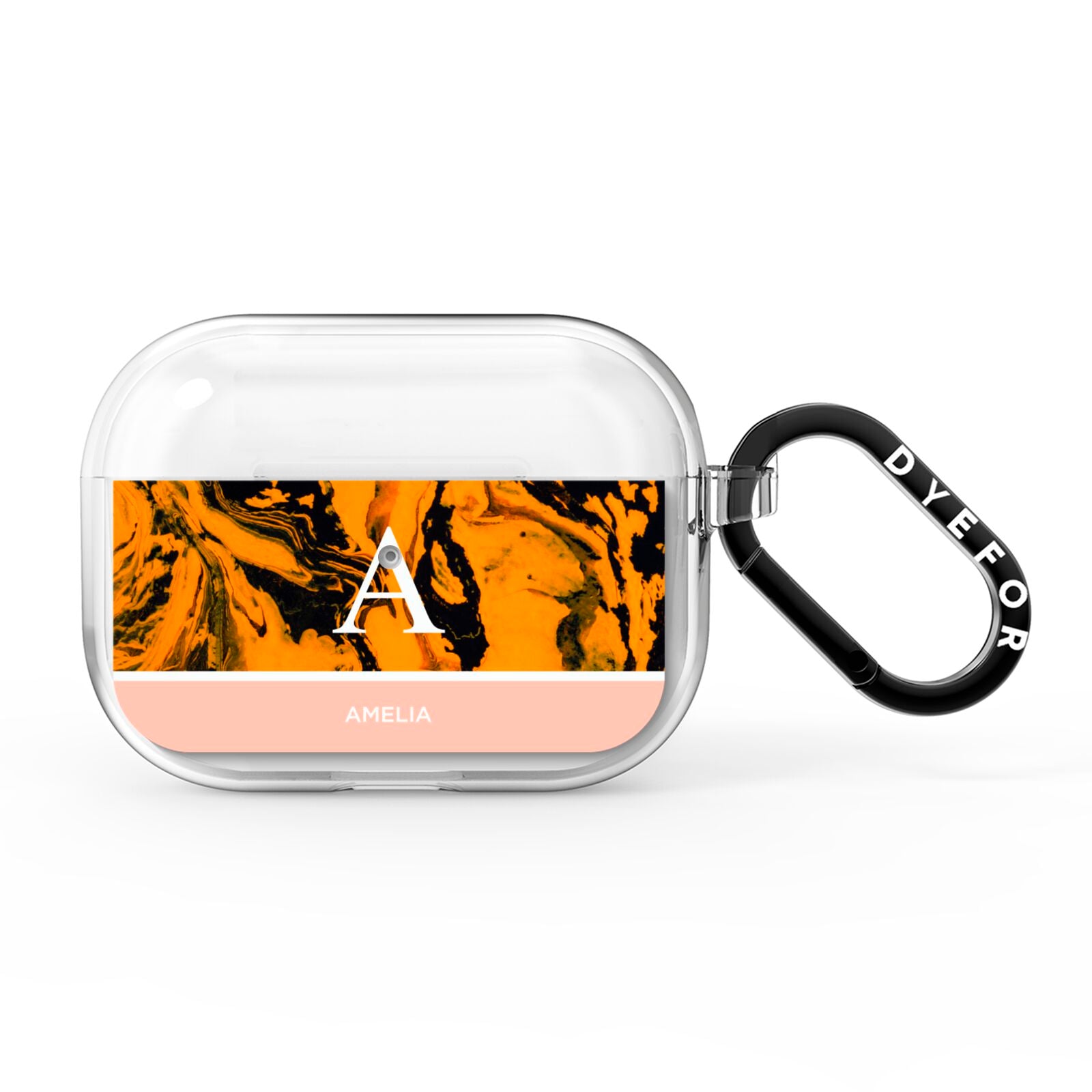 Orange Marble Personalised AirPods Pro Clear Case