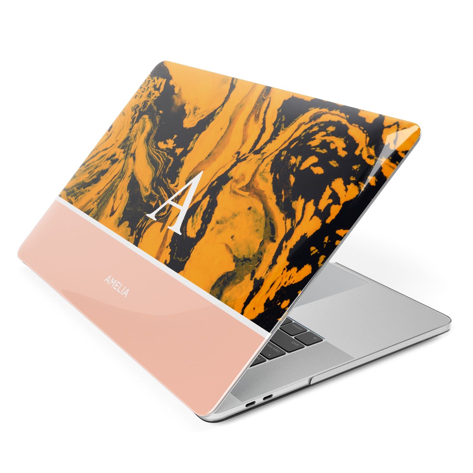 Orange Marble Personalised Apple MacBook Case Side View