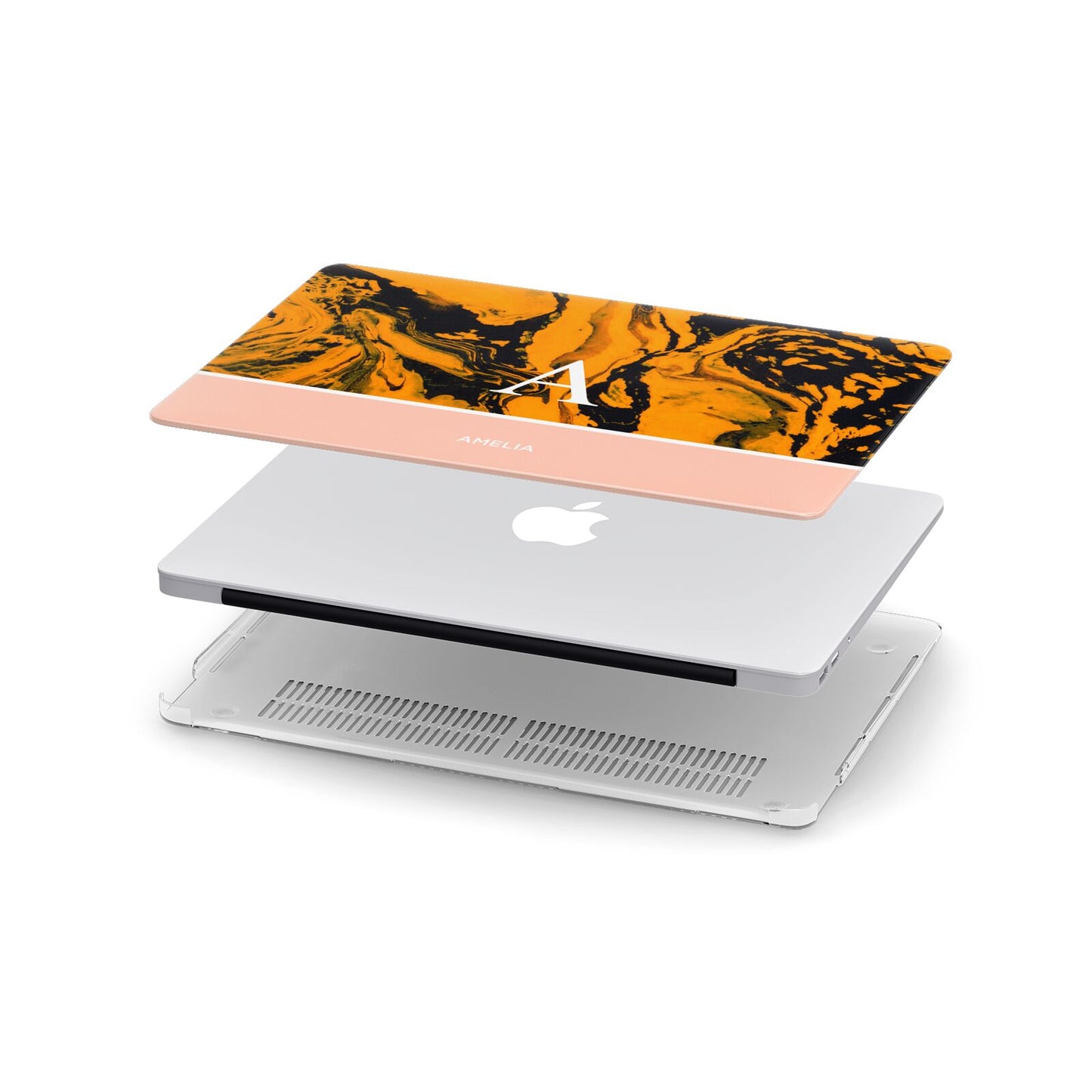 Orange Marble Personalised Apple MacBook Case in Detail