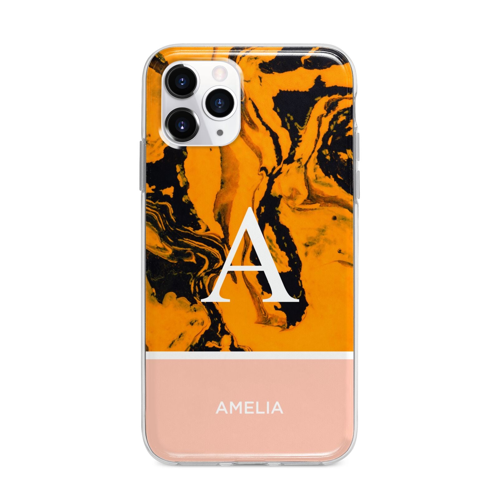 Orange Marble Personalised Apple iPhone 11 Pro Max in Silver with Bumper Case