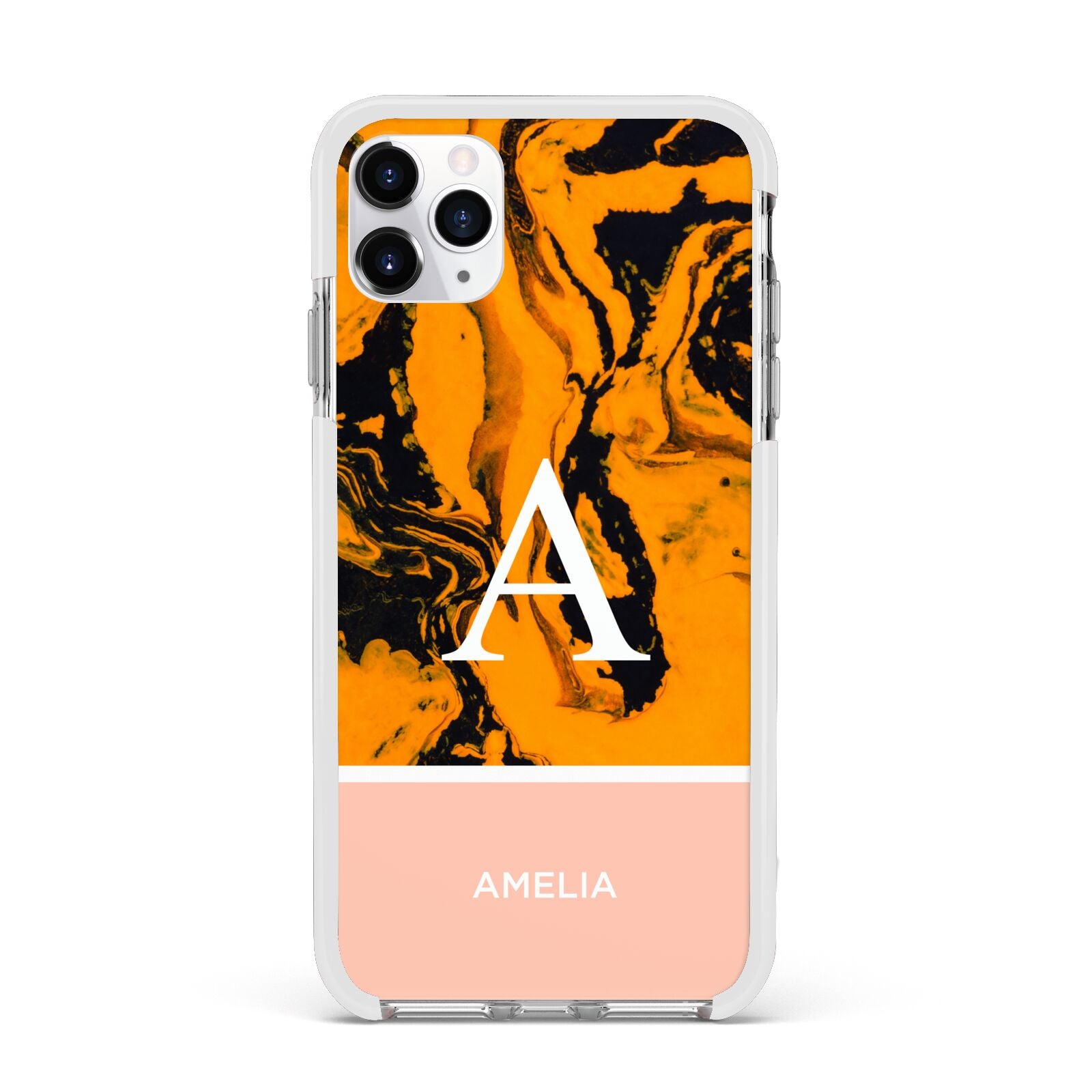 Orange Marble Personalised Apple iPhone 11 Pro Max in Silver with White Impact Case