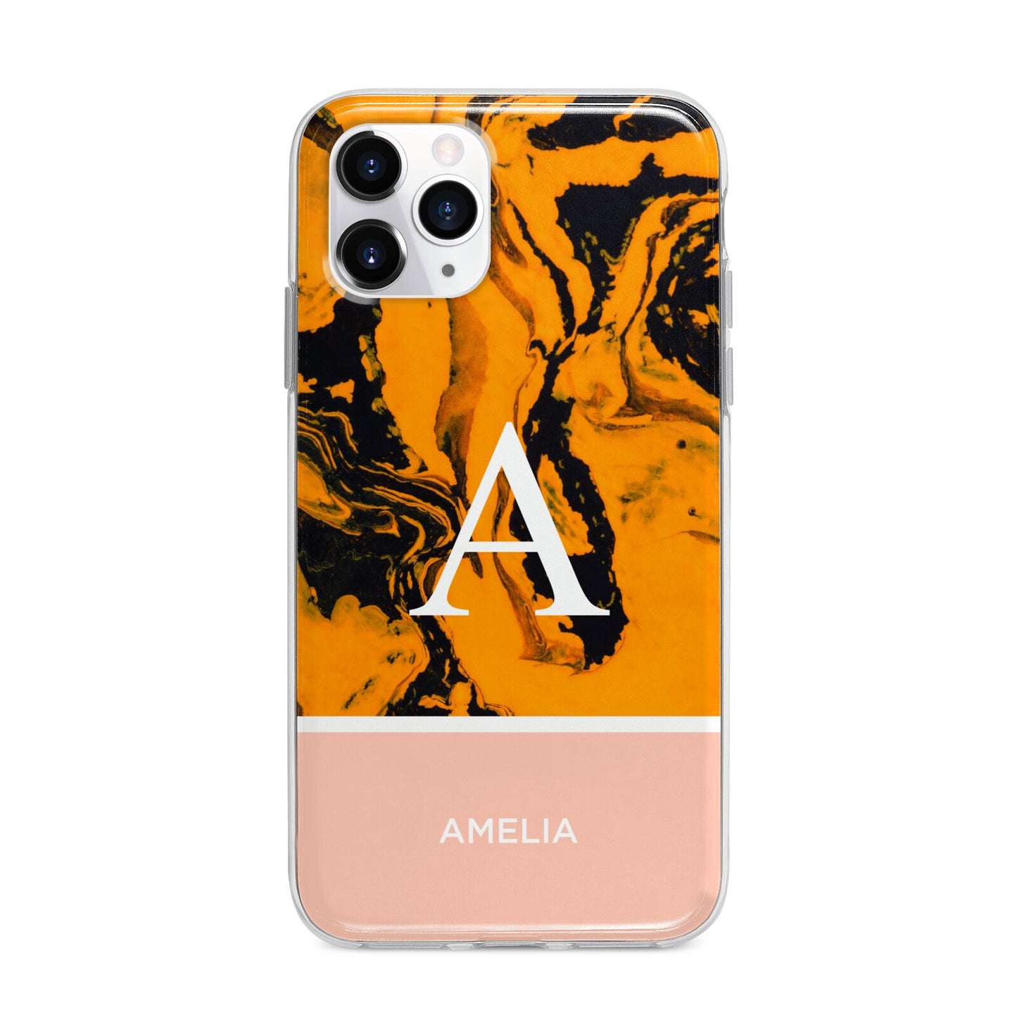 Orange Marble Personalised Apple iPhone 11 Pro in Silver with Bumper Case