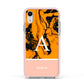Orange Marble Personalised Apple iPhone XR Impact Case Pink Edge on Silver Phone