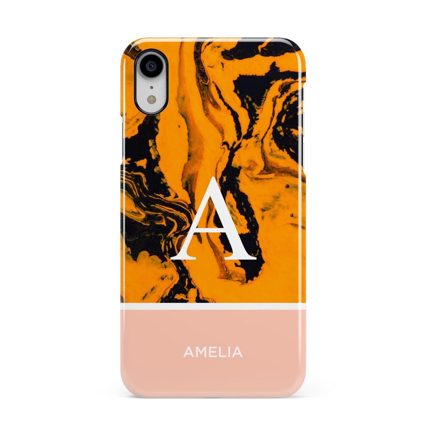 Orange Marble Personalised Apple iPhone XR White 3D Snap Case