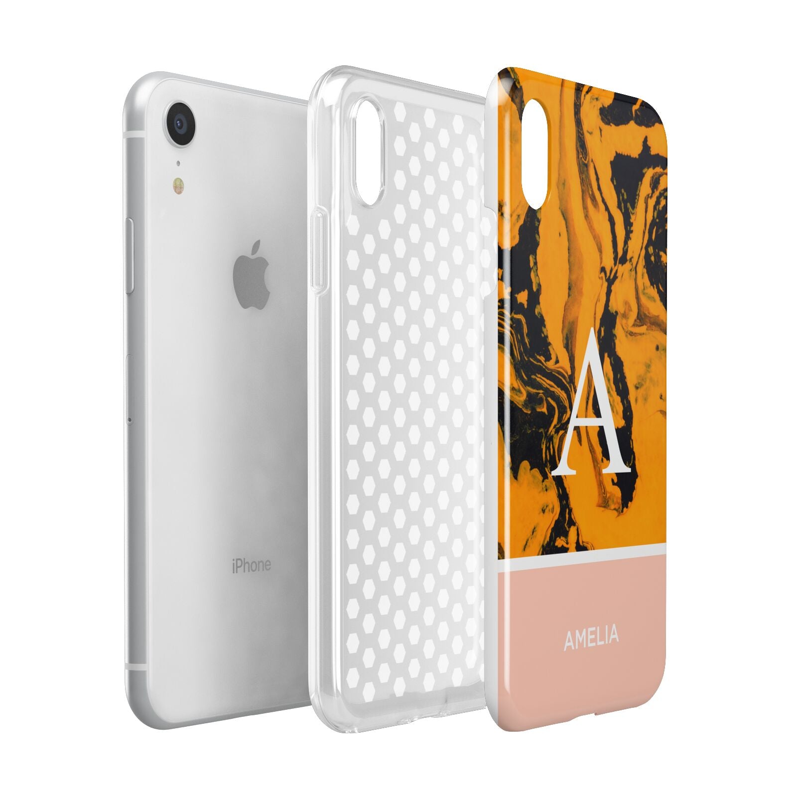 Orange Marble Personalised Apple iPhone XR White 3D Tough Case Expanded view