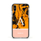 Orange Marble Personalised Apple iPhone Xs Impact Case Black Edge on Silver Phone