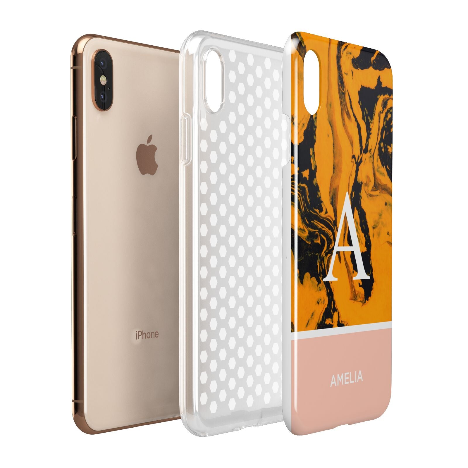 Orange Marble Personalised Apple iPhone Xs Max 3D Tough Case Expanded View