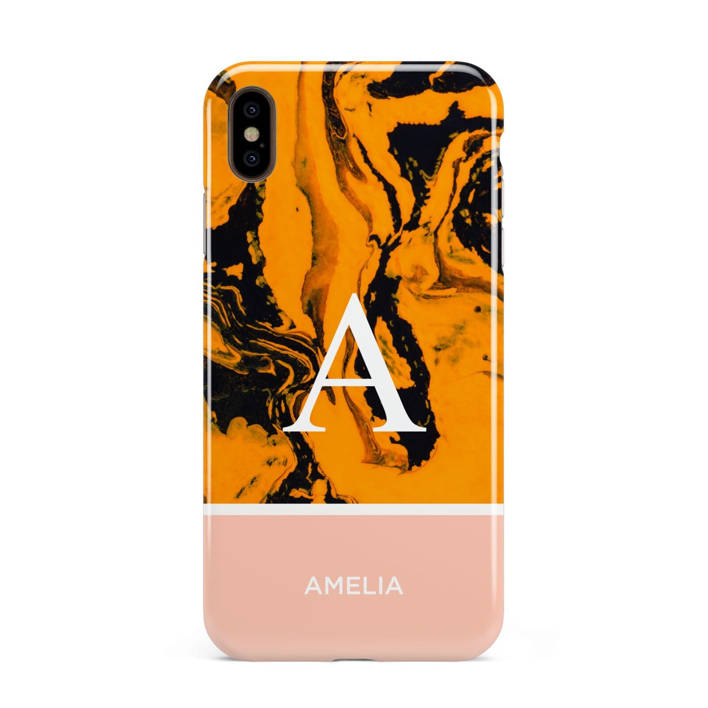 Orange Marble Personalised Apple iPhone Xs Max 3D Tough Case