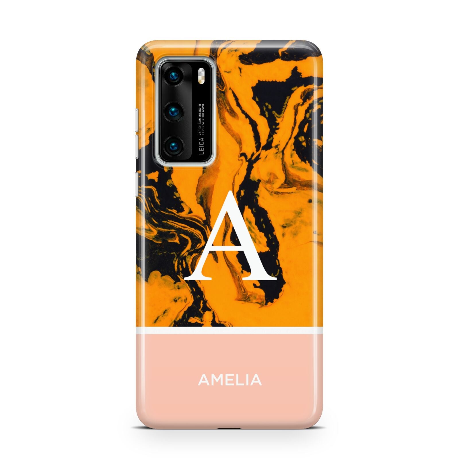 Orange Marble Personalised Huawei P40 Phone Case