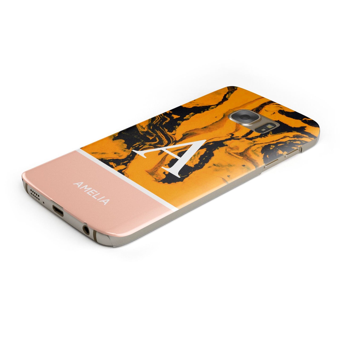 Orange Marble Personalised Protective Samsung Galaxy Case Angled Image