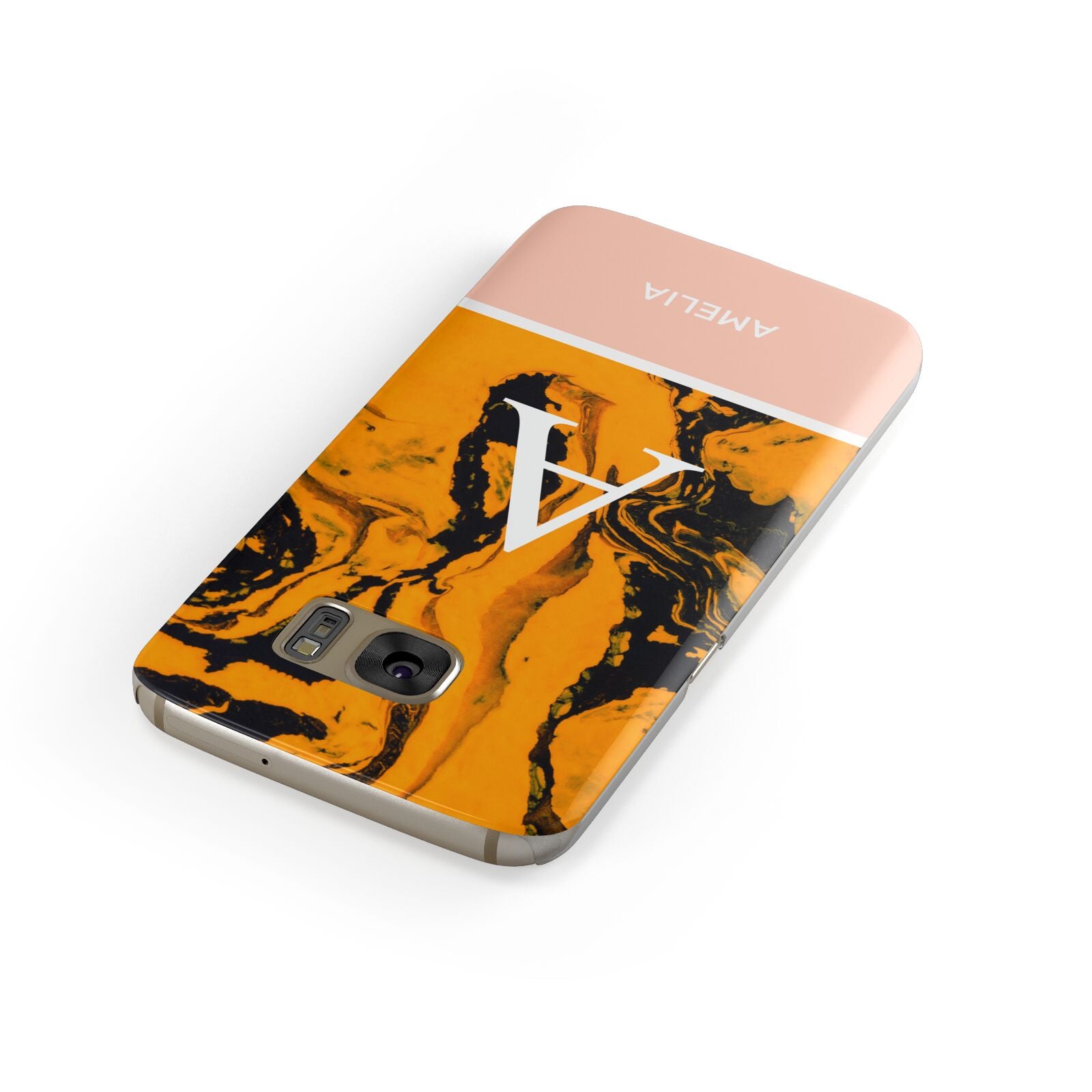 Orange Marble Personalised Samsung Galaxy Case Front Close Up